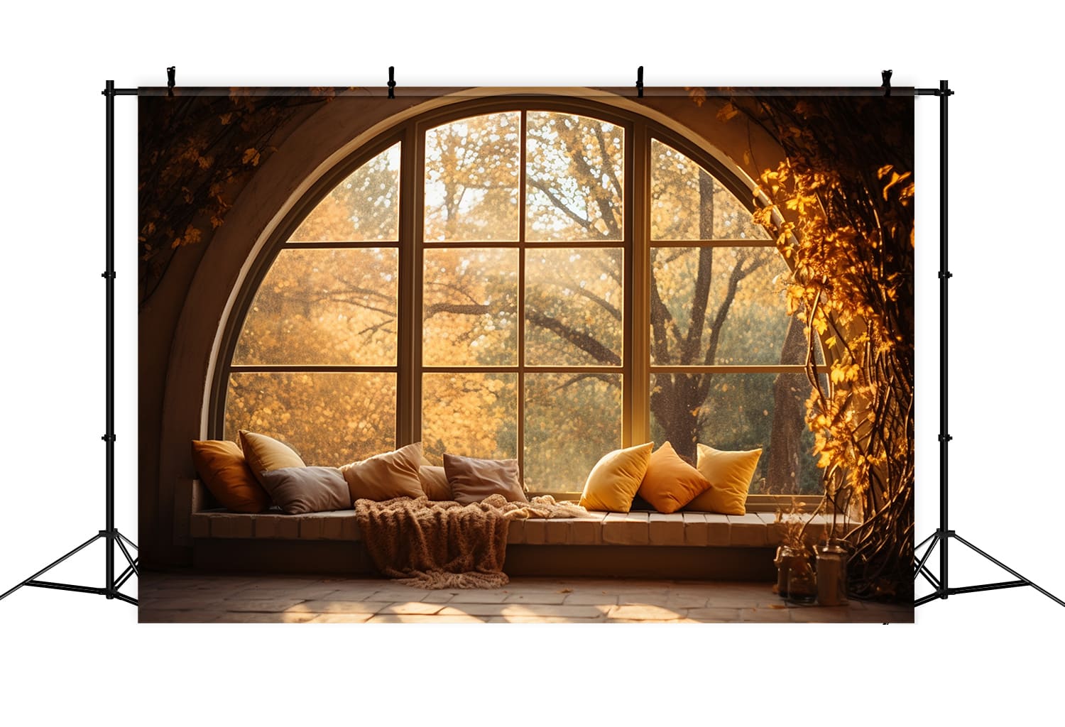 Cozy Autumn Sunshine Window View Backdrop UK RR7-174