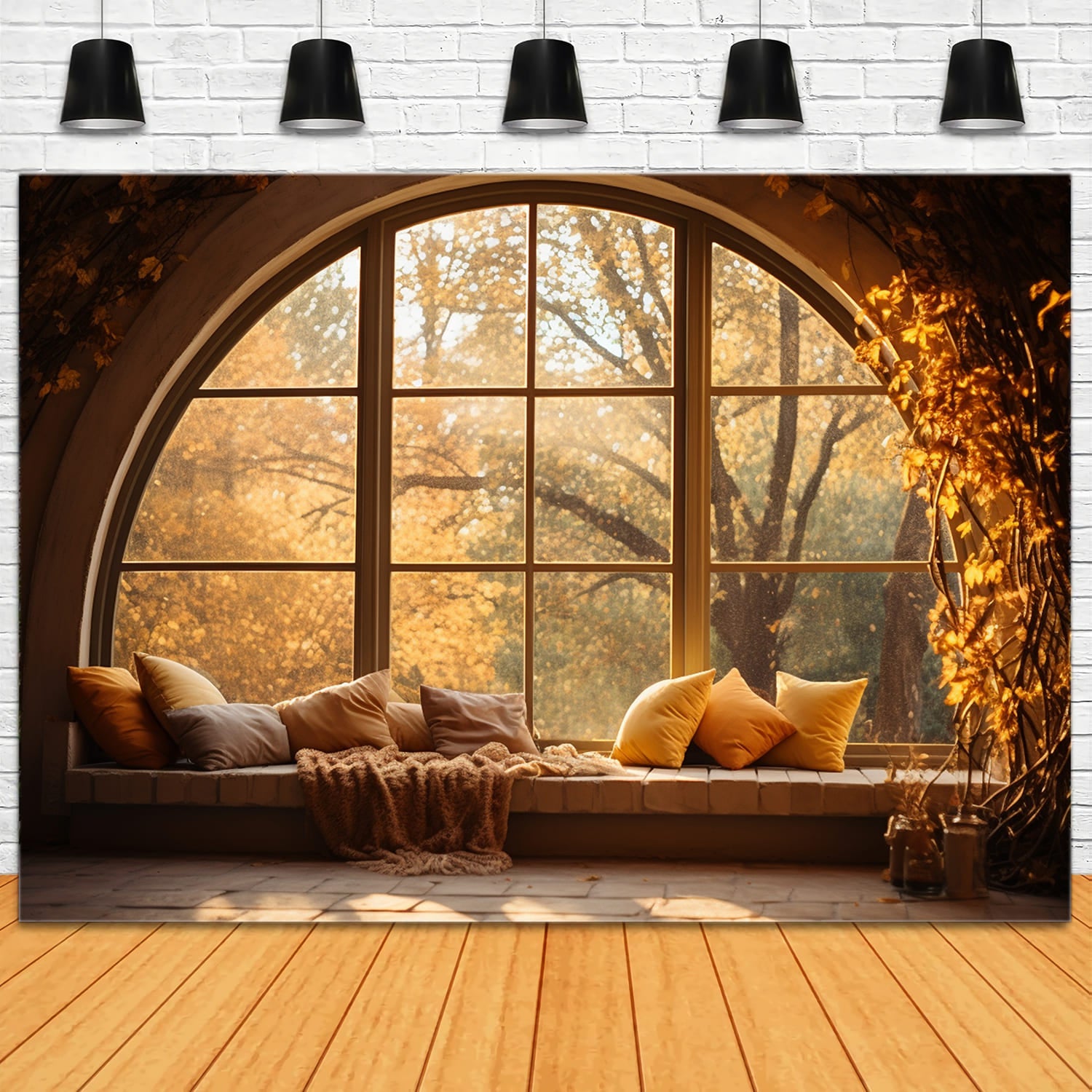 Cozy Autumn Sunshine Window View Backdrop UK RR7-174