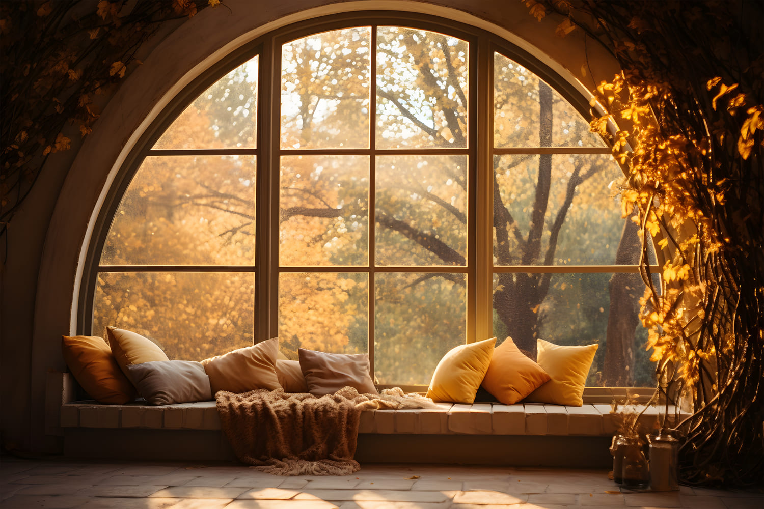 Cozy Autumn Sunshine Window View Backdrop UK RR7-174