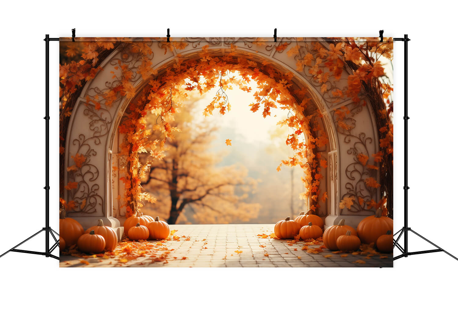 Maple Leaves Arch Pumpkins Autumn Backdrop UK RR7-178