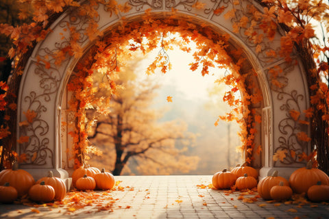 Maple Leaves Arch Pumpkins Autumn Backdrop UK RR7-178