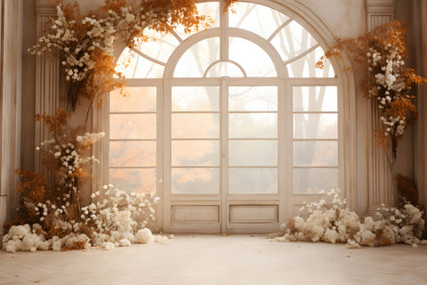 Dried Flowers Decorated Window Autumn Backdrop UK RR7-180