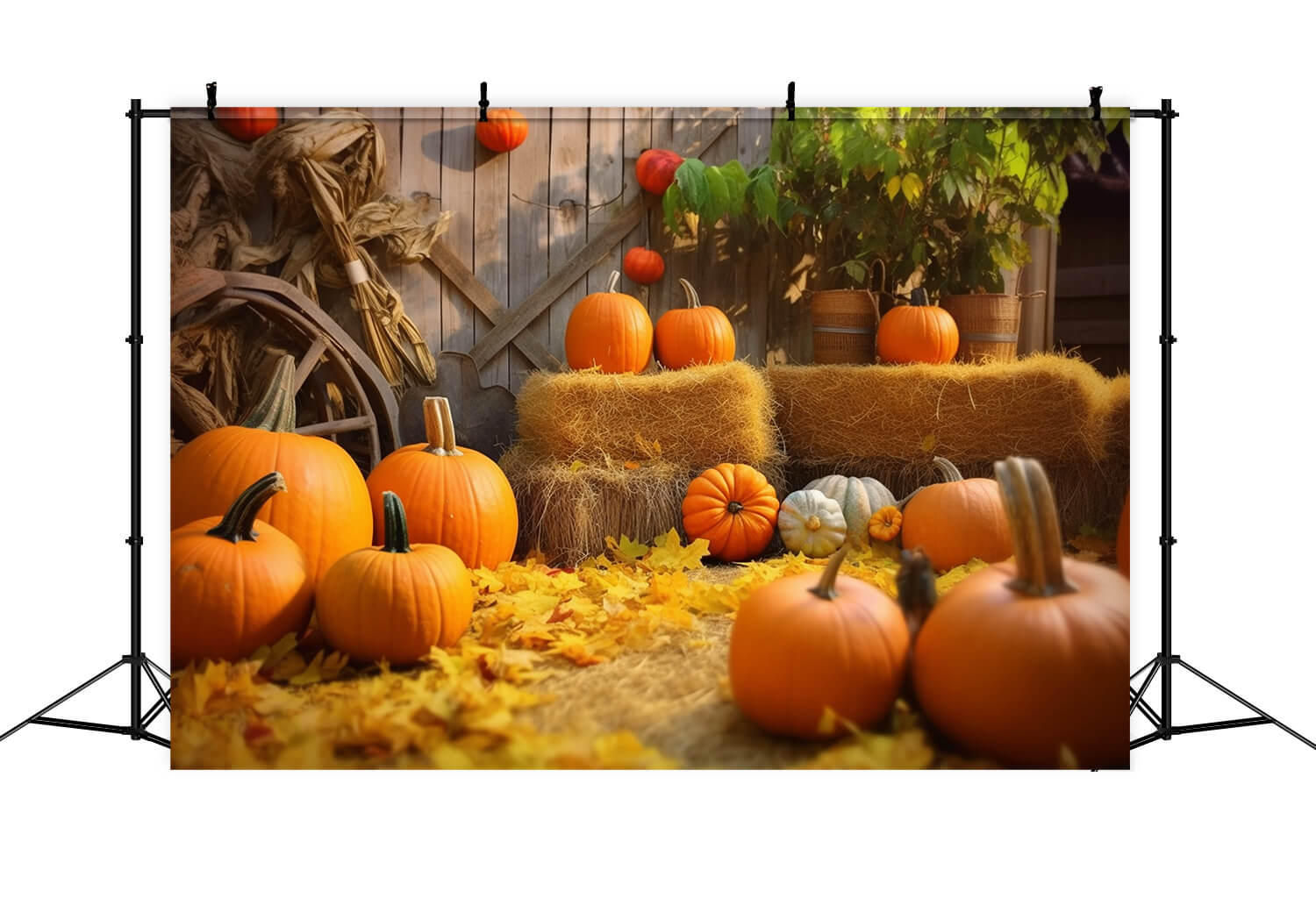 Autumn Barn Haystack Pumpkins Backdrop UK RR7-184