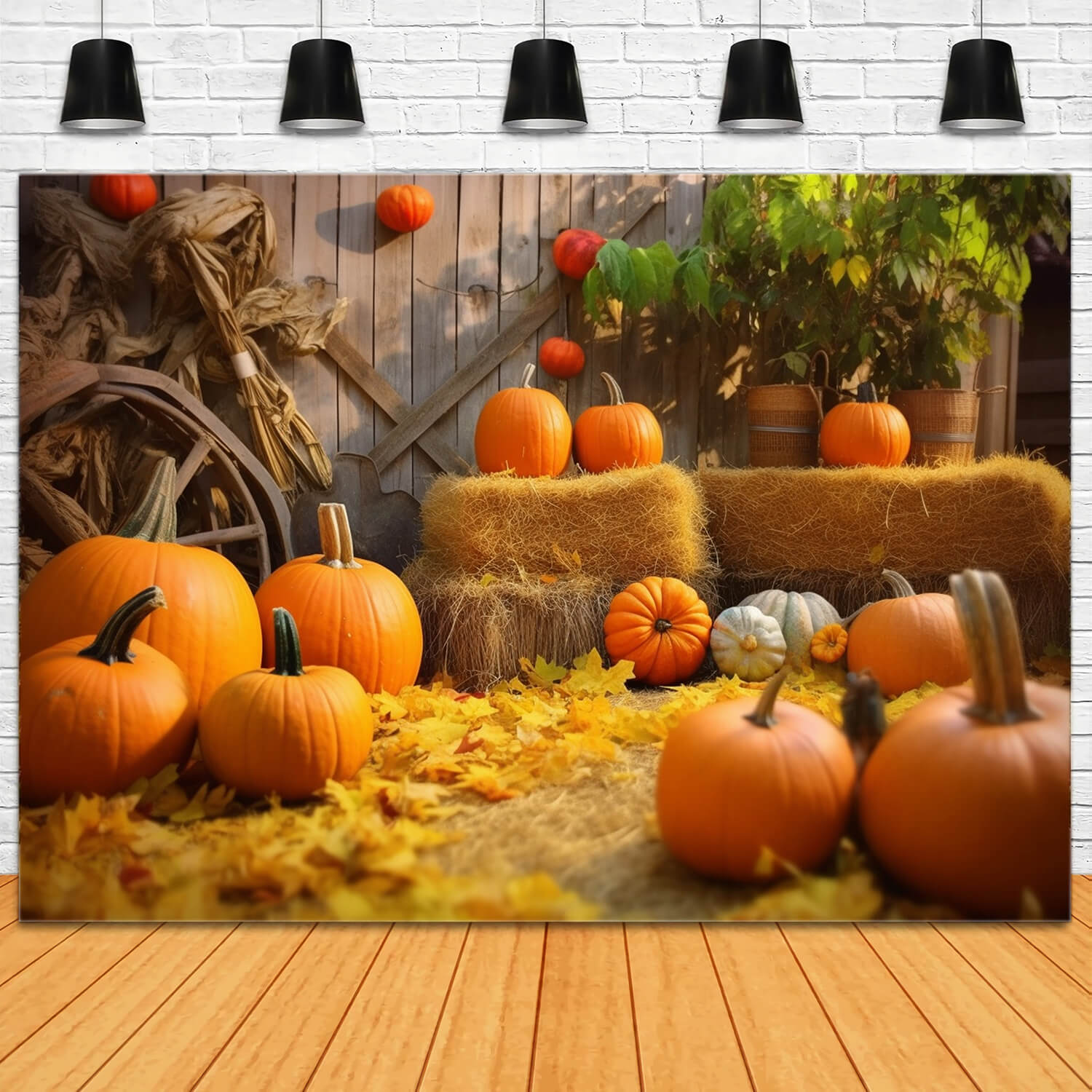 Autumn Barn Haystack Pumpkins Backdrop UK RR7-184