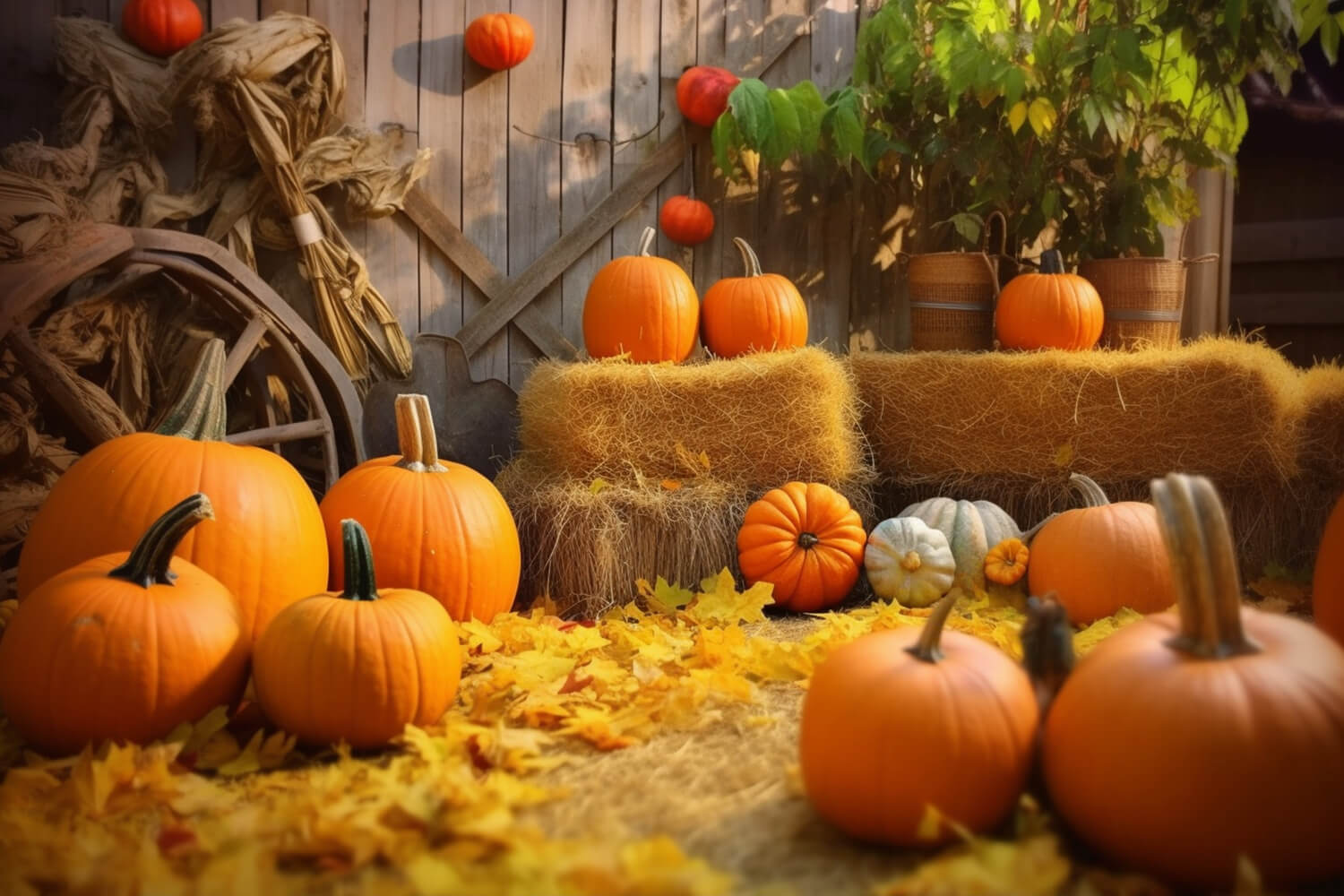 Autumn Barn Haystack Pumpkins Backdrop UK RR7-184