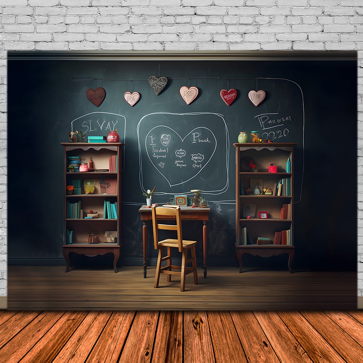 Blackboard Bookshelf Back to School Backdrop UK RR7-190