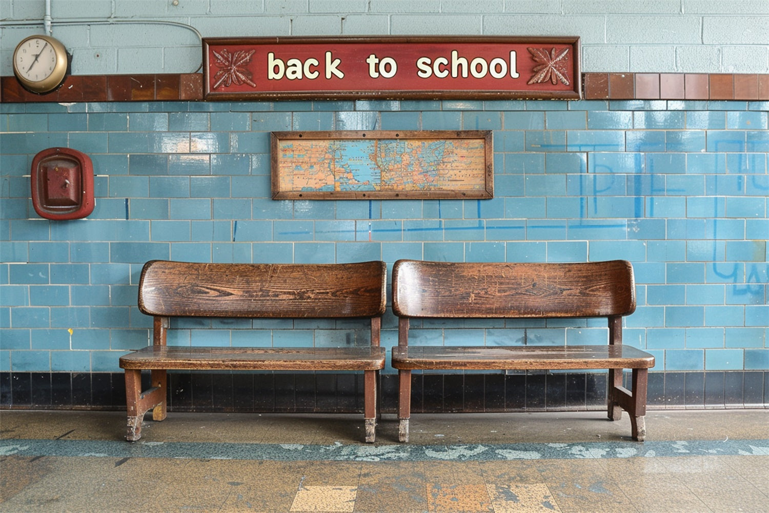 Back to School Corridor Chairs Backdrop UK RR7-191