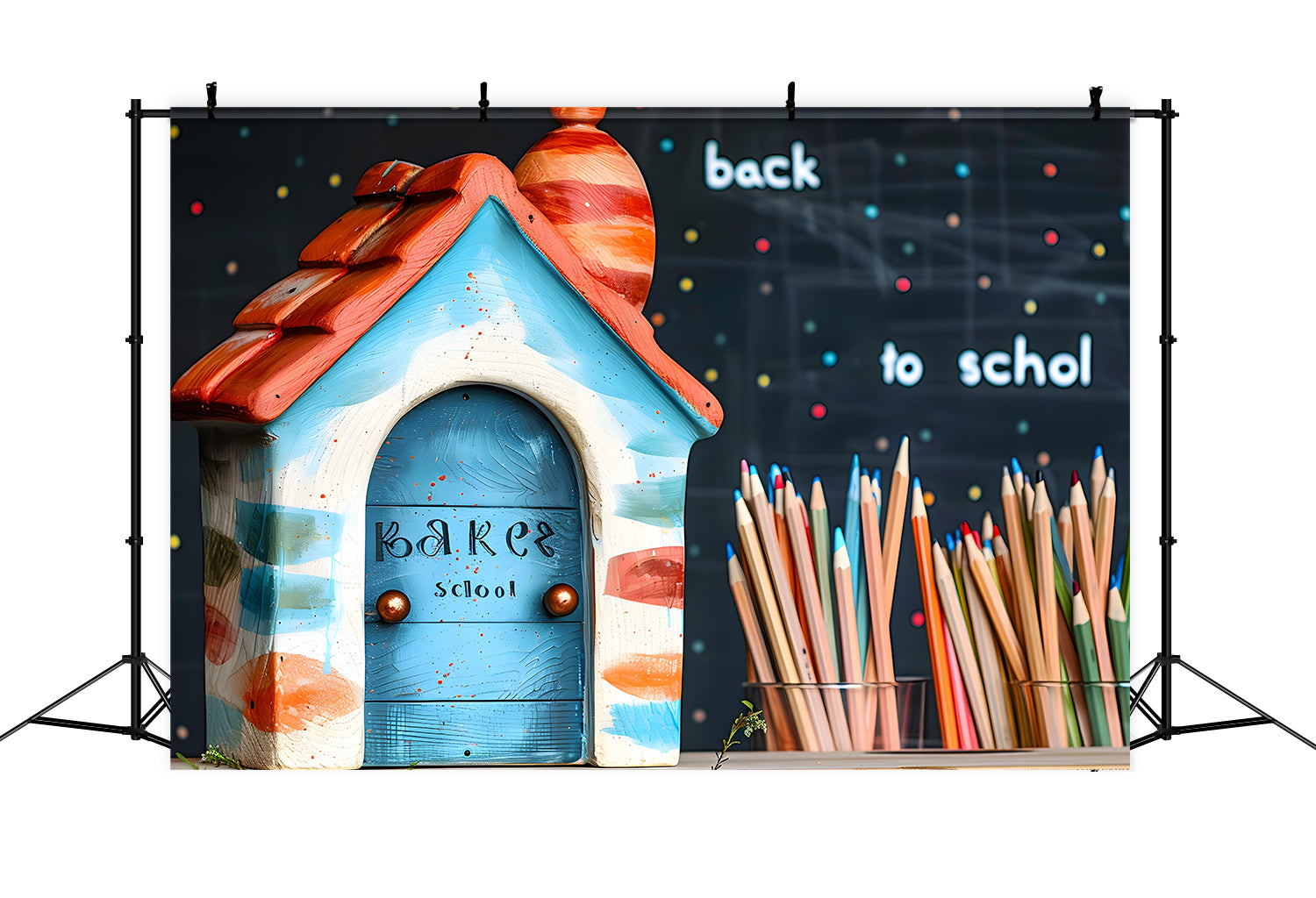 Back to School Little House Crayons Backdrop UK RR7-201