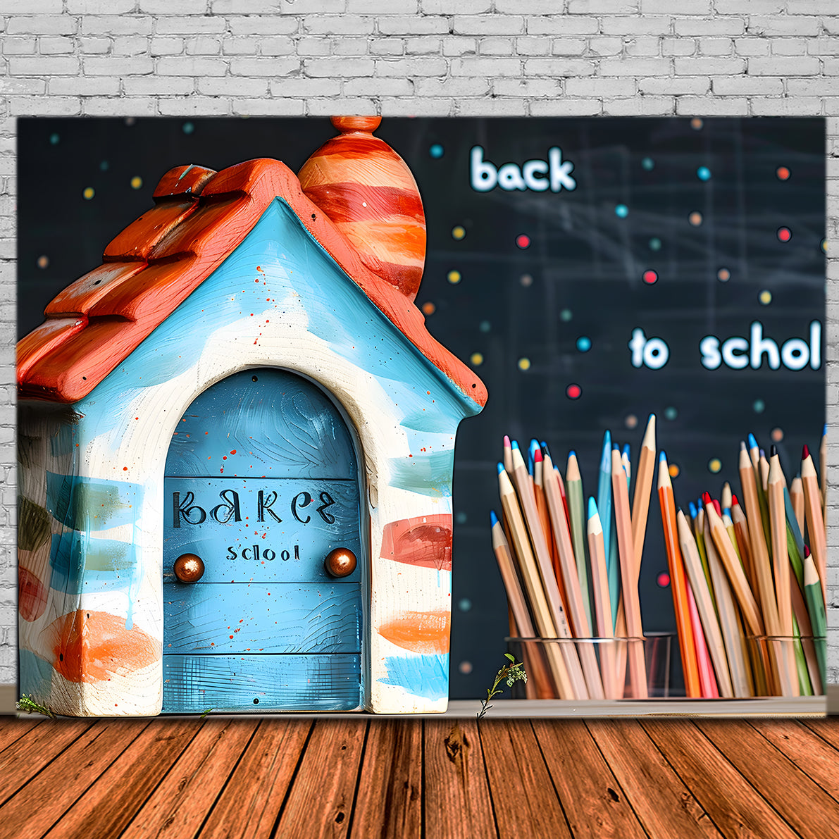 Back to School Little House Crayons Backdrop UK RR7-201