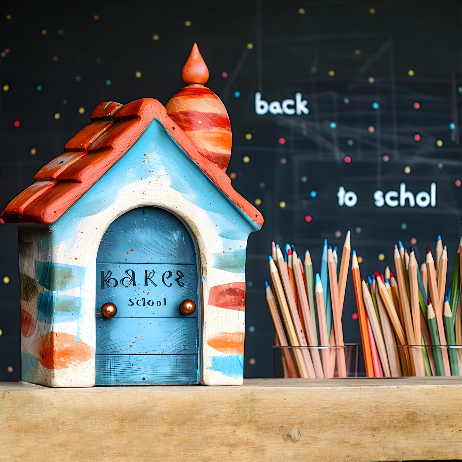 Back to School Little House Crayons Backdrop UK RR7-201