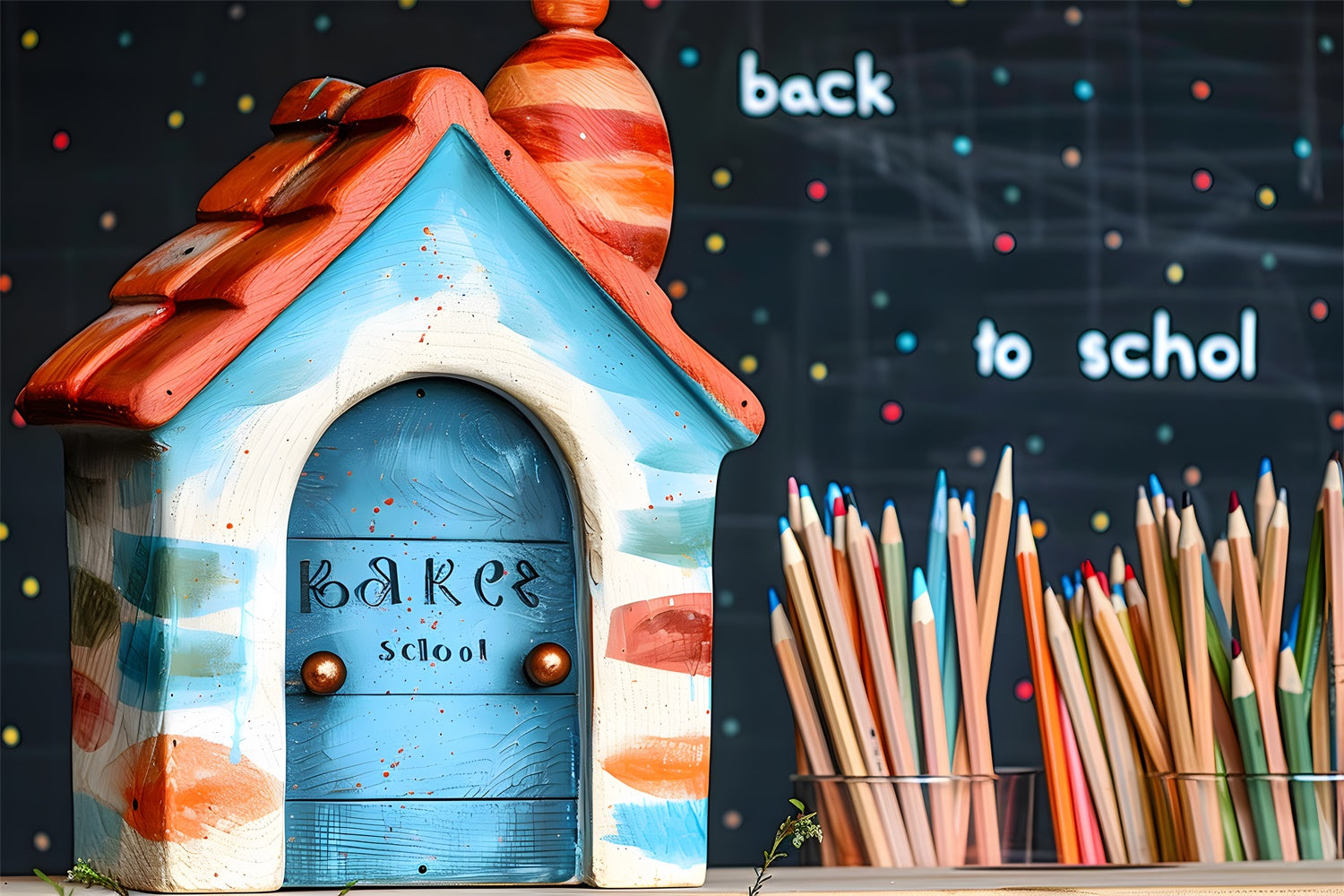 Back to School Little House Crayons Backdrop UK RR7-201