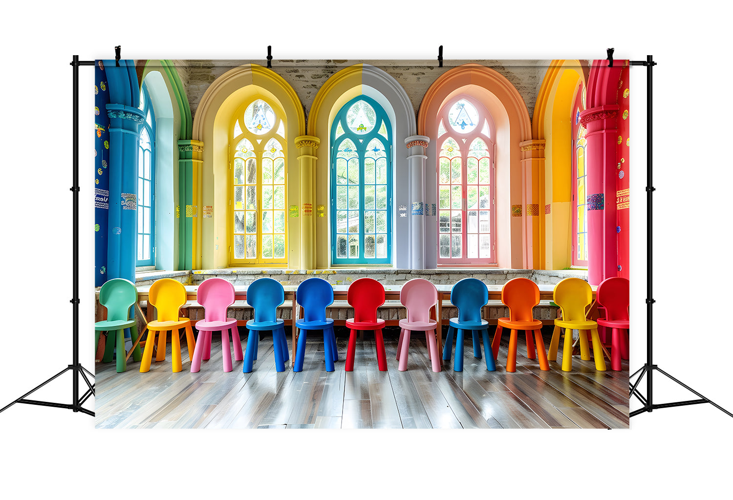 Colorful Classroom Chairs Back to School Backdrop UK RR7-202