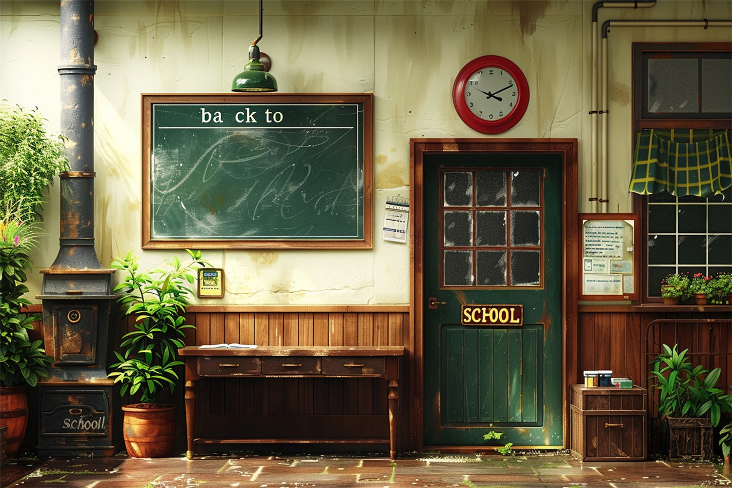 Back to School Chalkboard Retro Door Backdrop UK RR7-205