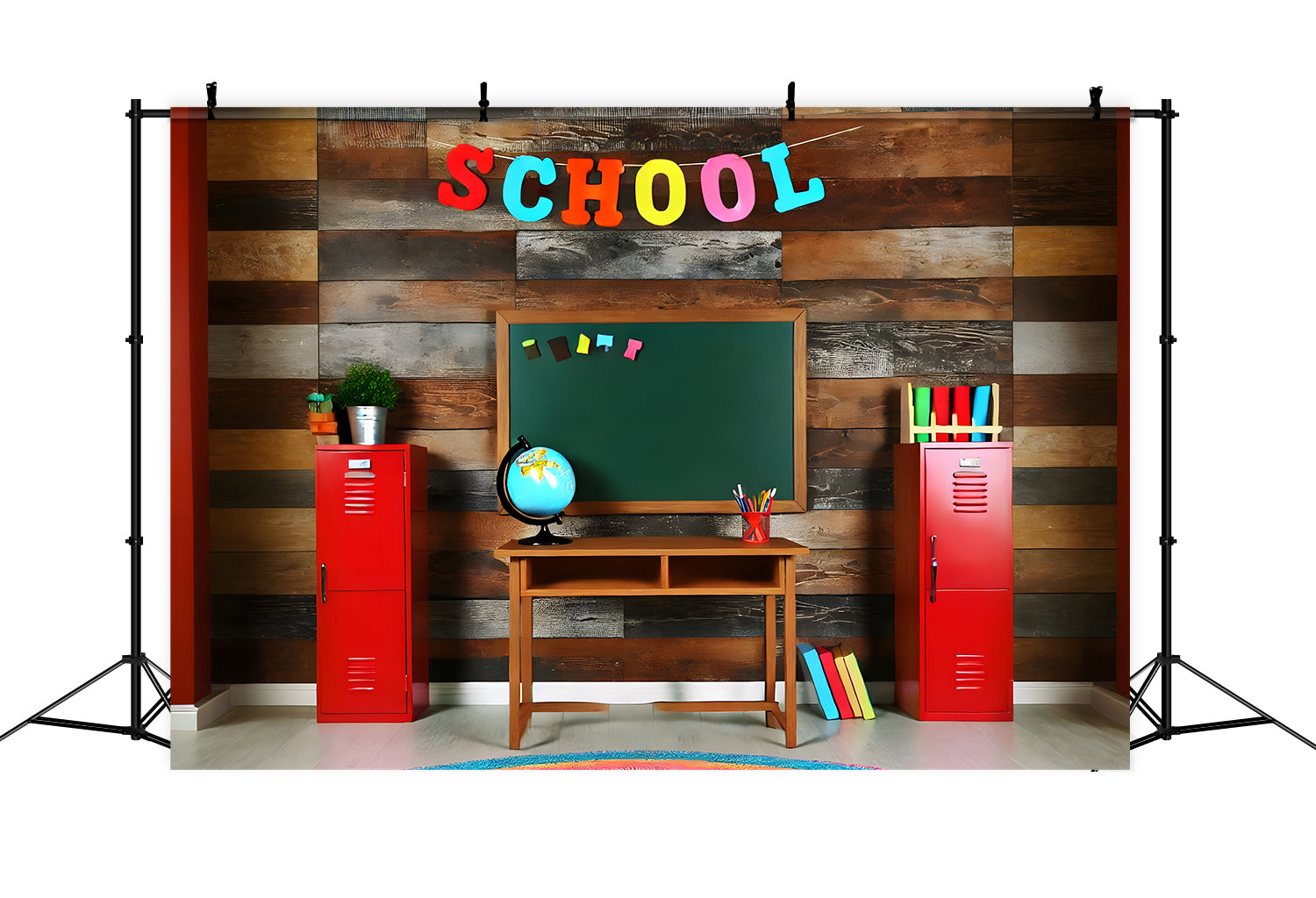 Back to School Lockers Wood Wall Backdrop UK RR7-207