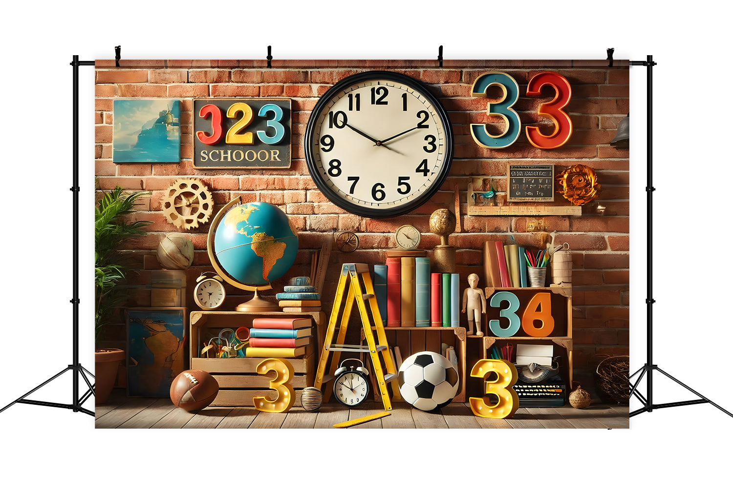 Back to School Numbers Books Globe Backdrop UK RR7-209