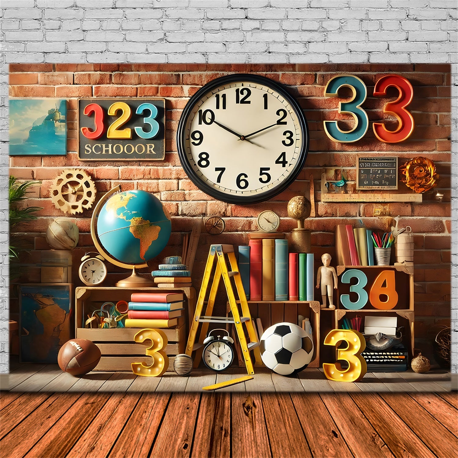 Back to School Numbers Books Globe Backdrop UK RR7-209