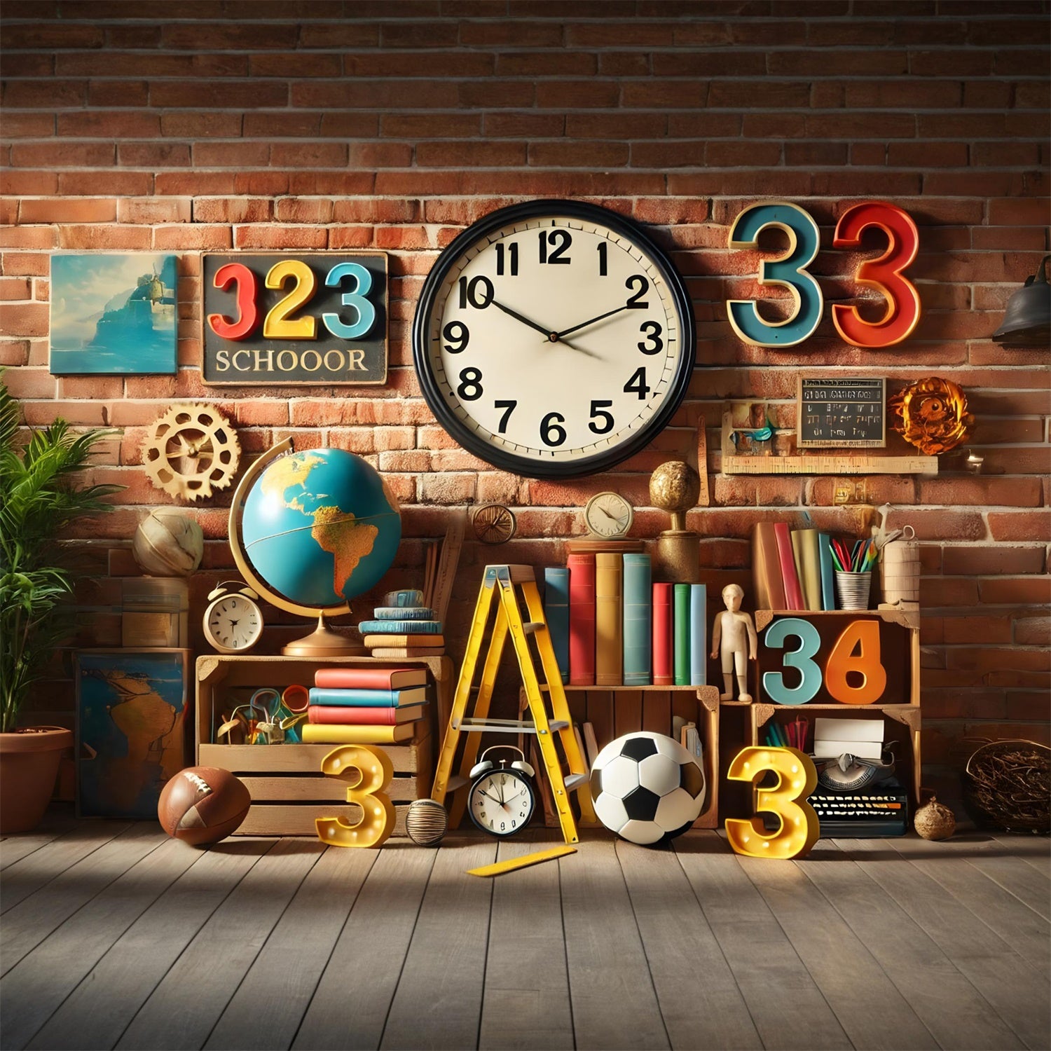 Back to School Numbers Books Globe Backdrop UK RR7-209