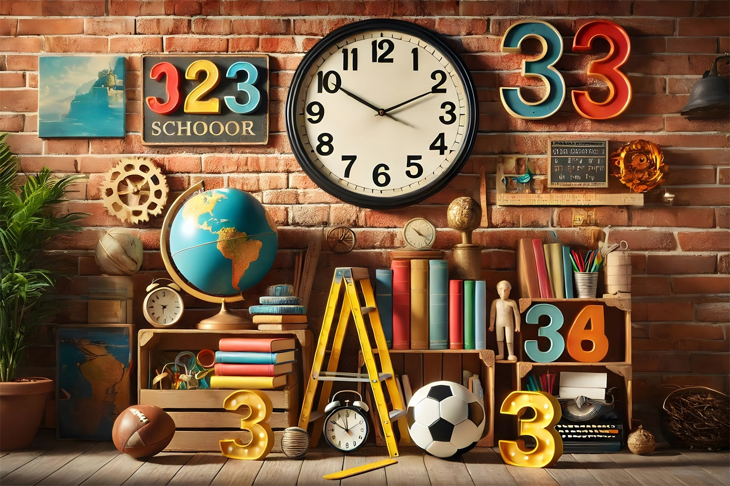 Back to School Numbers Books Globe Backdrop UK RR7-209