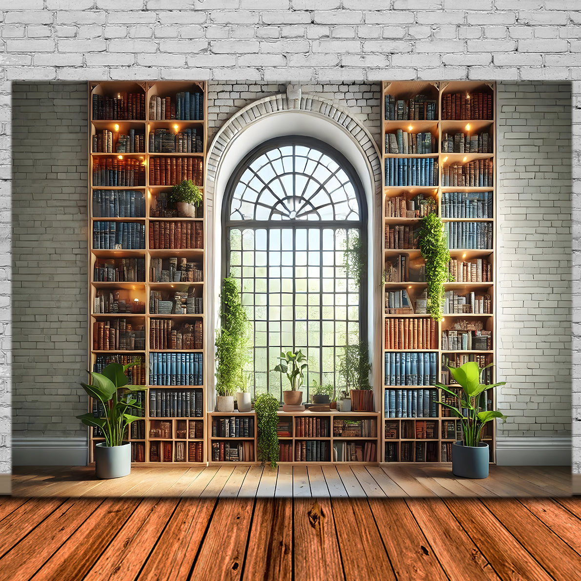 Bookshelf Arch Window Back to School Backdrop UK RR7-210