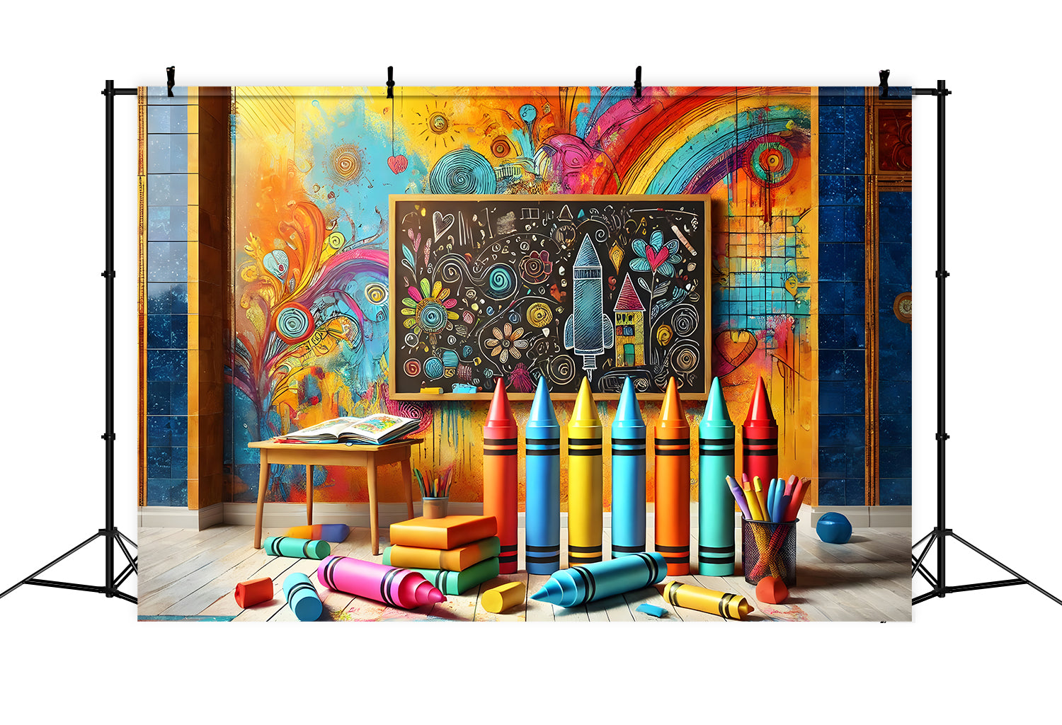 Crayons Painting Back to School Backdrop UK RR7-211