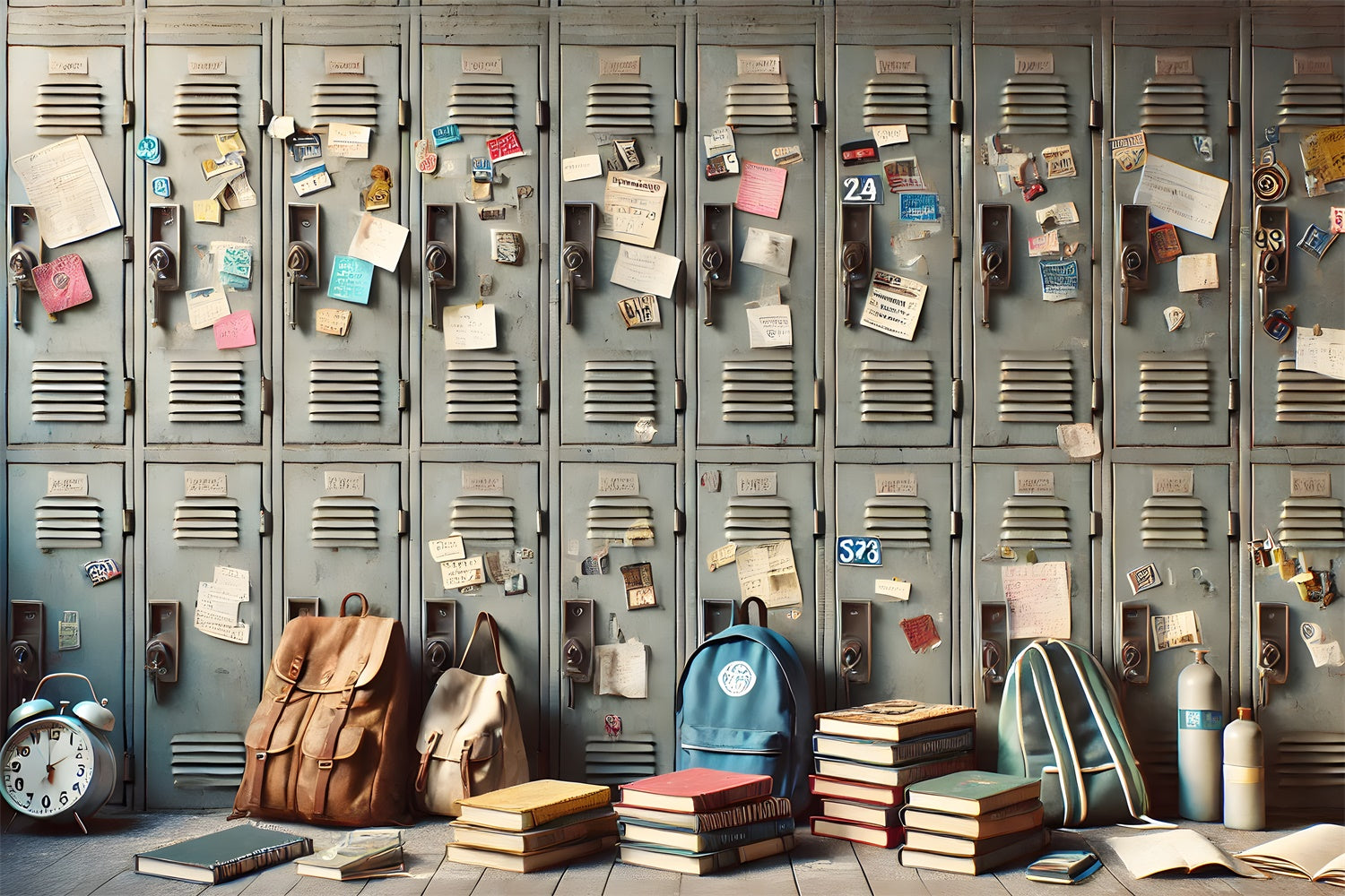 Back to School Locker Belongings Backdrop UK RR7-212