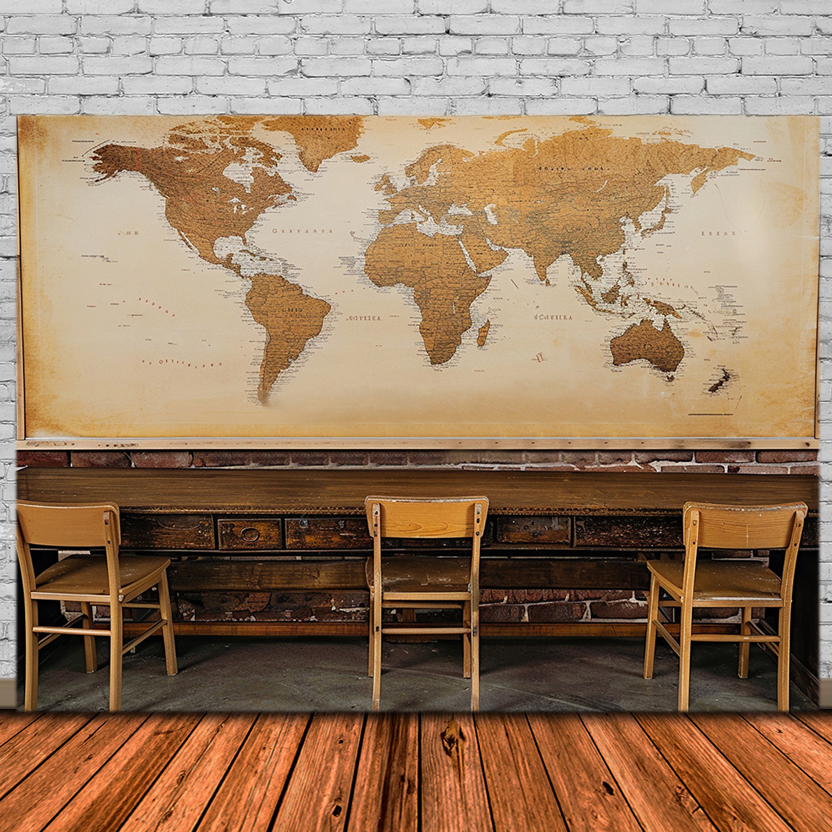 Classroom World Map Back to School Backdrop UK RR7-214