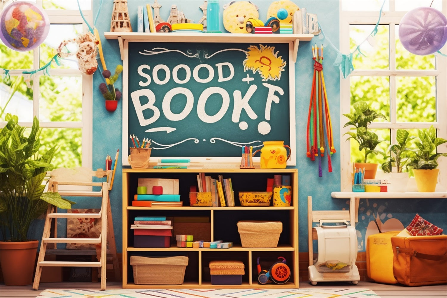 Back to School Play Room Books Backdrop UK RR7-220