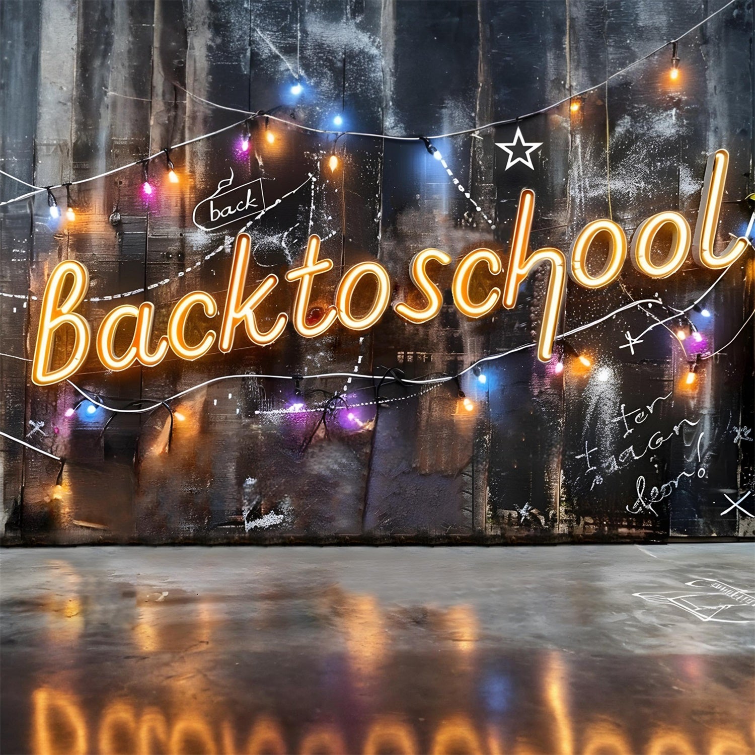 Back to School Glowing String Lights Backdrop UK RR7-221