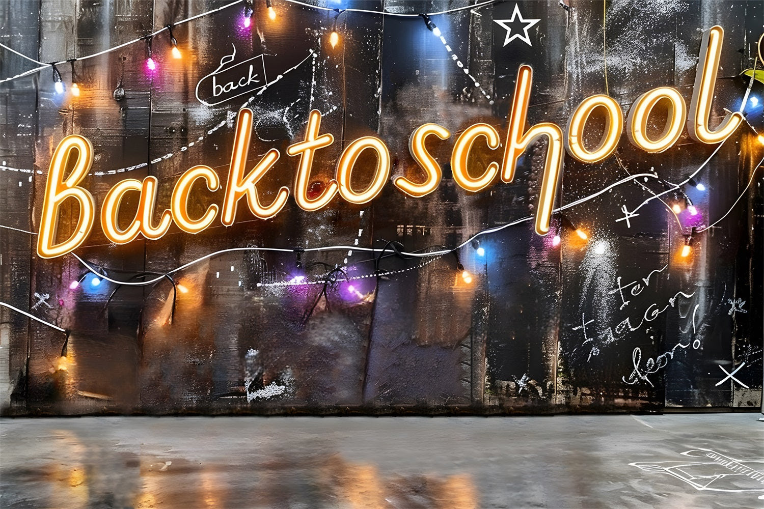 Back to School Glowing String Lights Backdrop UK RR7-221