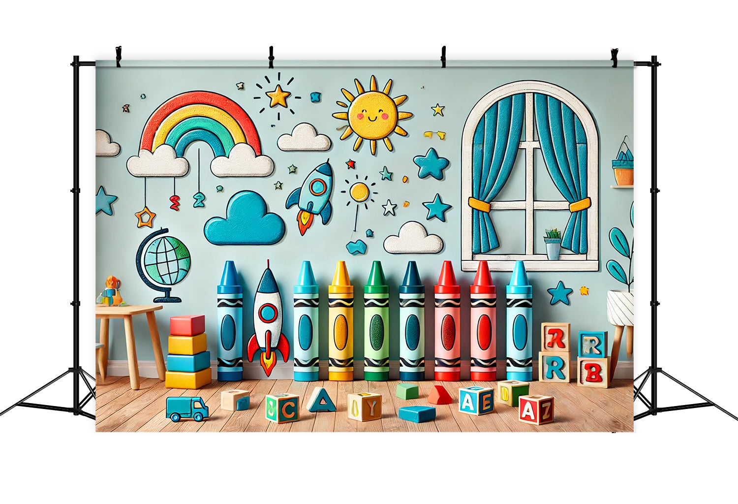 Cartoon Space Ship Back to School Backdrop UK RR7-233