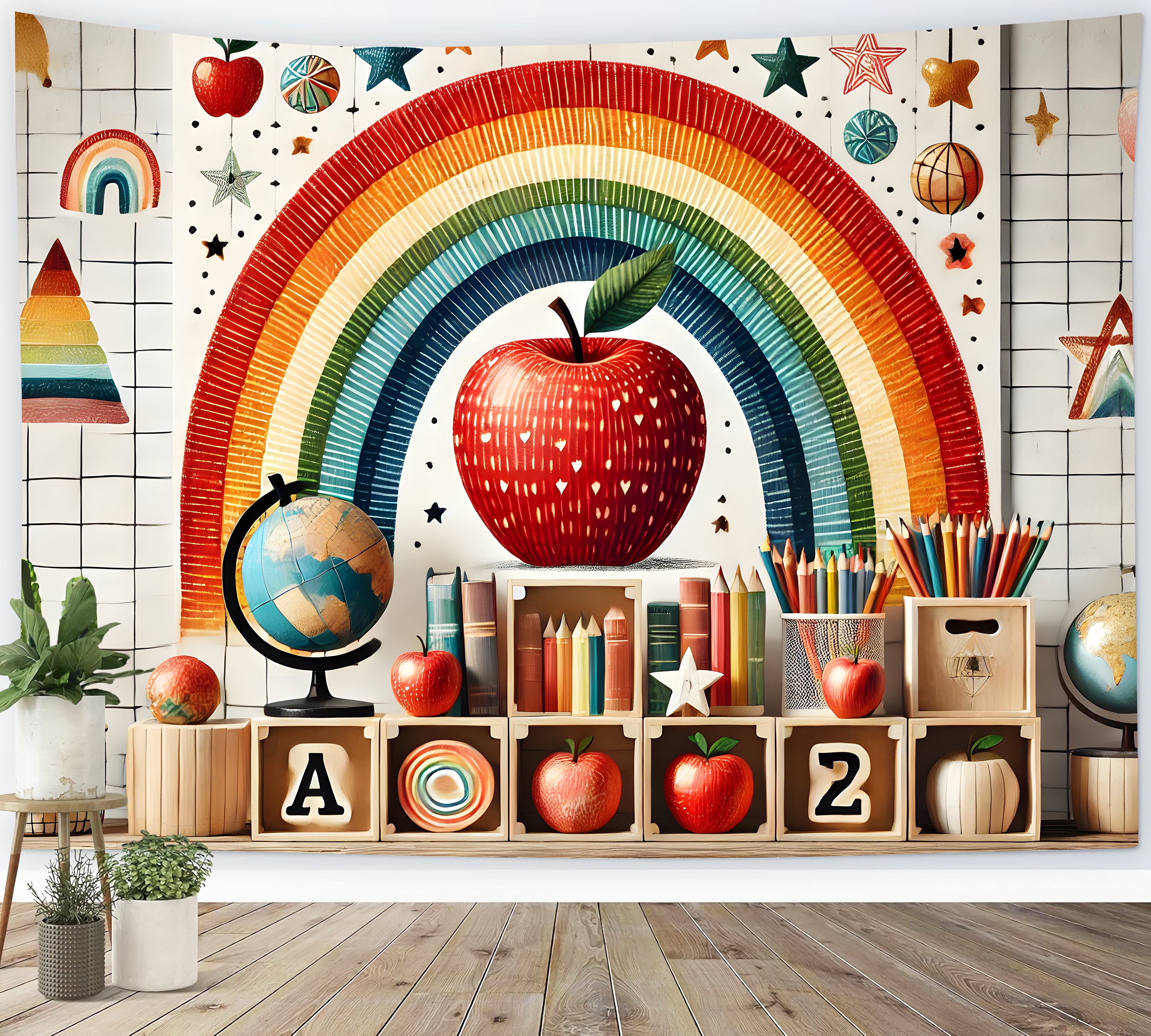 Back to School Rainbow Apples Backdrop UK RR7-235