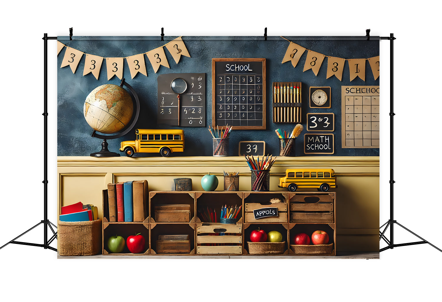 Pencils Globe Blackboard Back to School Backdrop UK RR7-236