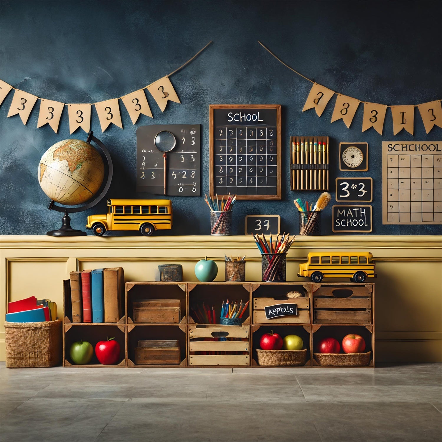 Pencils Globe Blackboard Back to School Backdrop UK RR7-236