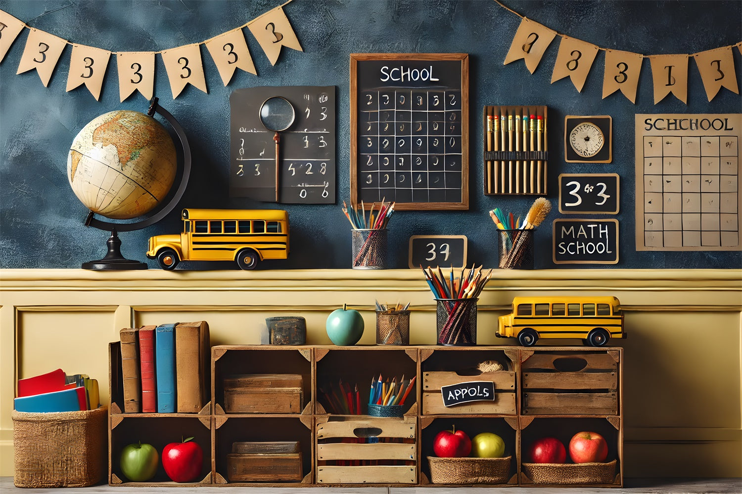 Pencils Globe Blackboard Back to School Backdrop UK RR7-236