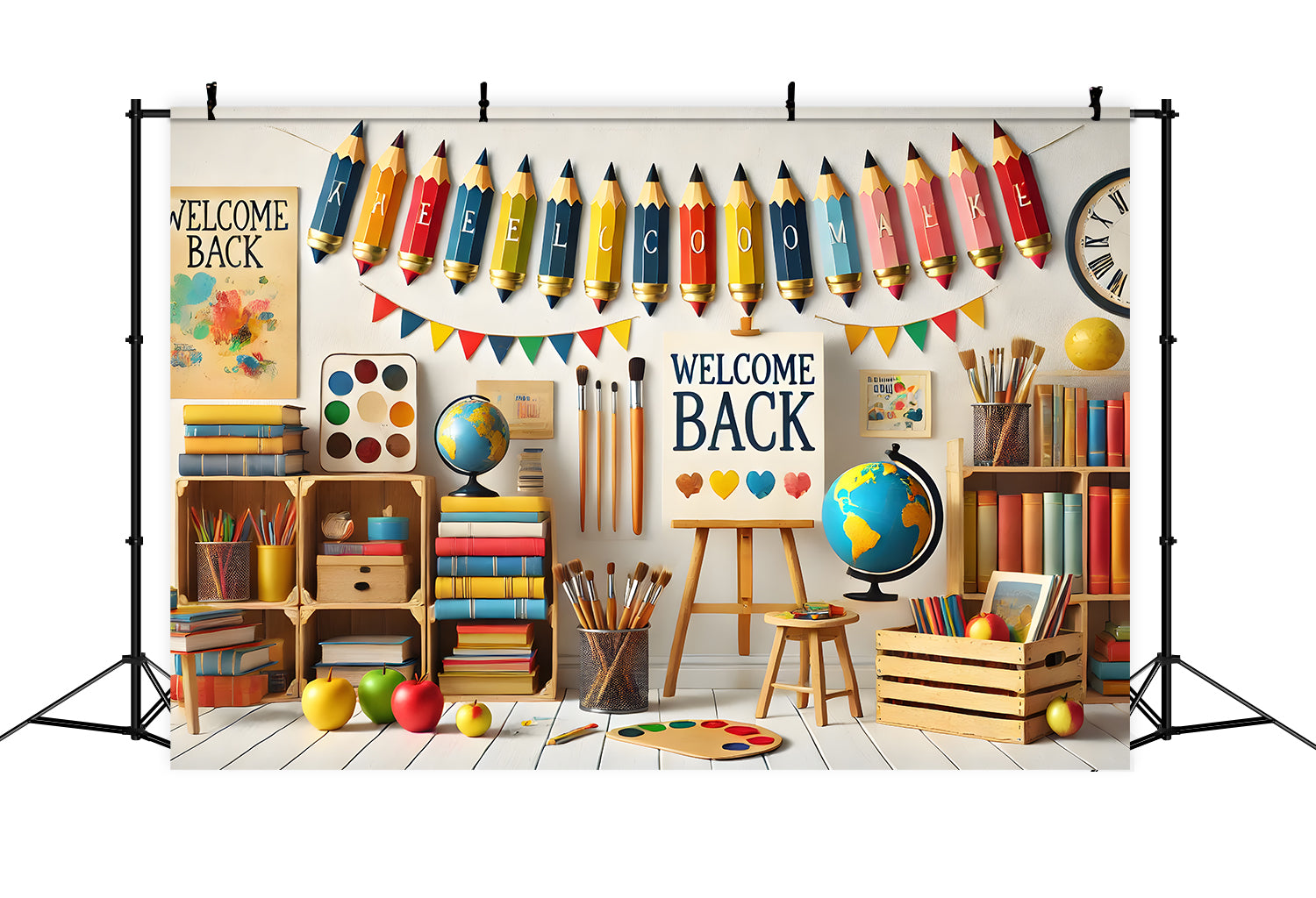 Crayon Brush Welcome Back to School Backdrop UK RR7-238