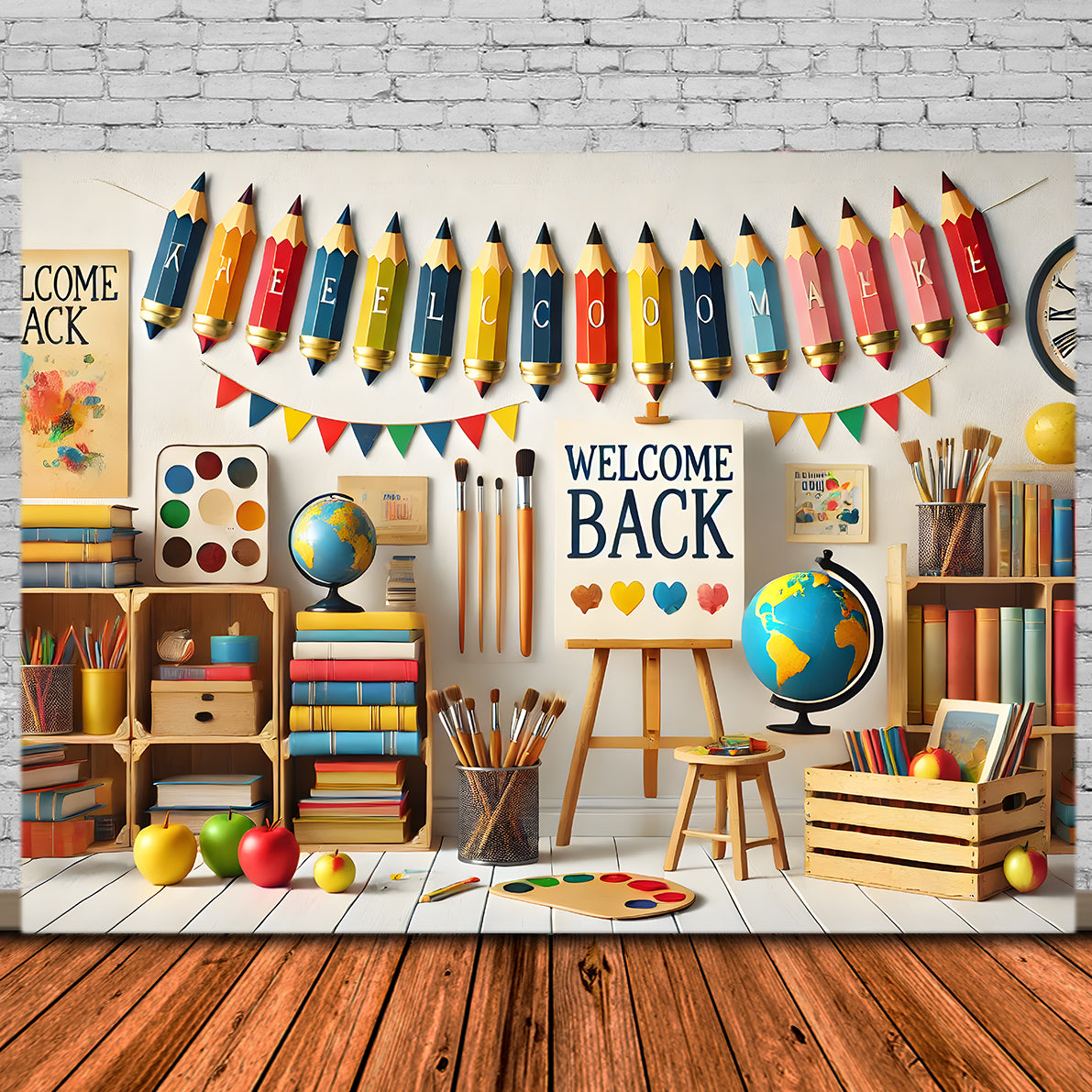 Crayon Brush Welcome Back to School Backdrop UK RR7-238