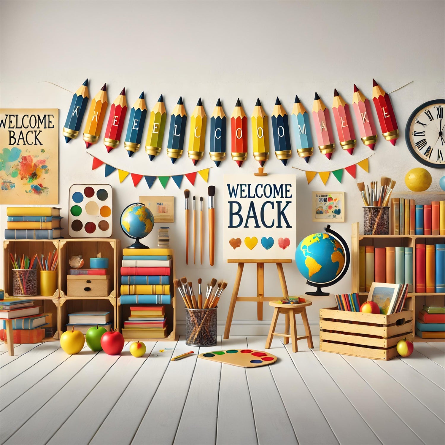 Crayon Brush Welcome Back to School Backdrop UK RR7-238