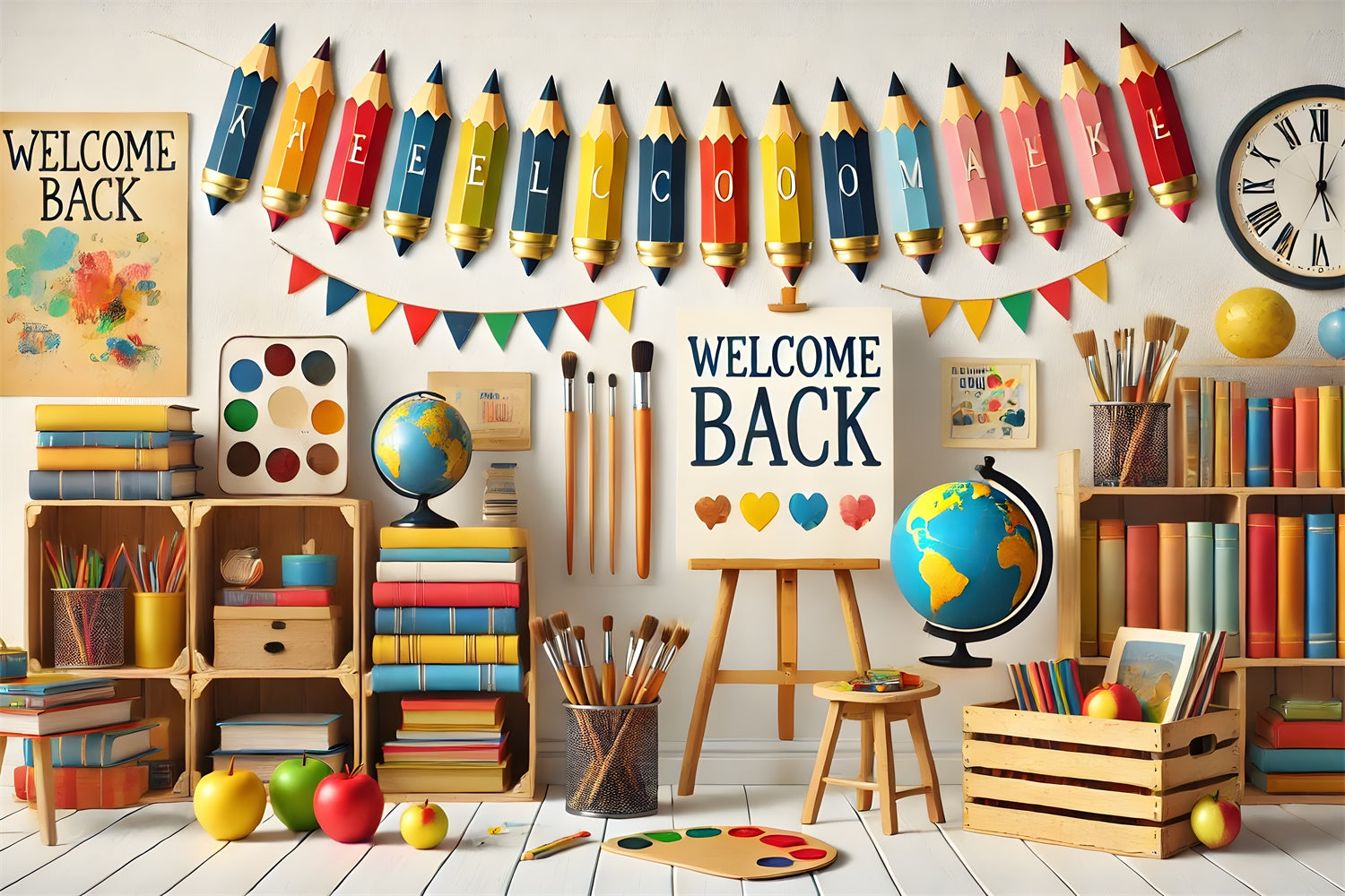 Crayon Brush Welcome Back to School Backdrop UK RR7-238