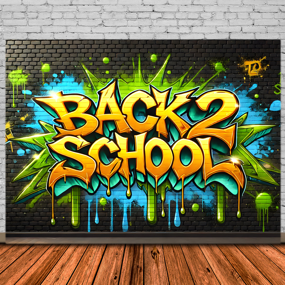 Back to School Brick Wall Graffiti Backdrop UK RR7-241