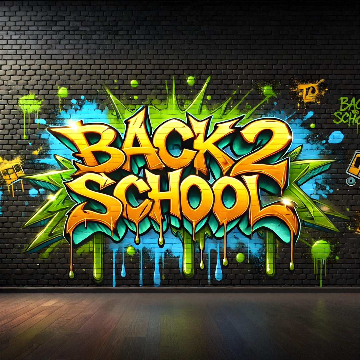 Back to School Brick Wall Graffiti Backdrop UK RR7-241