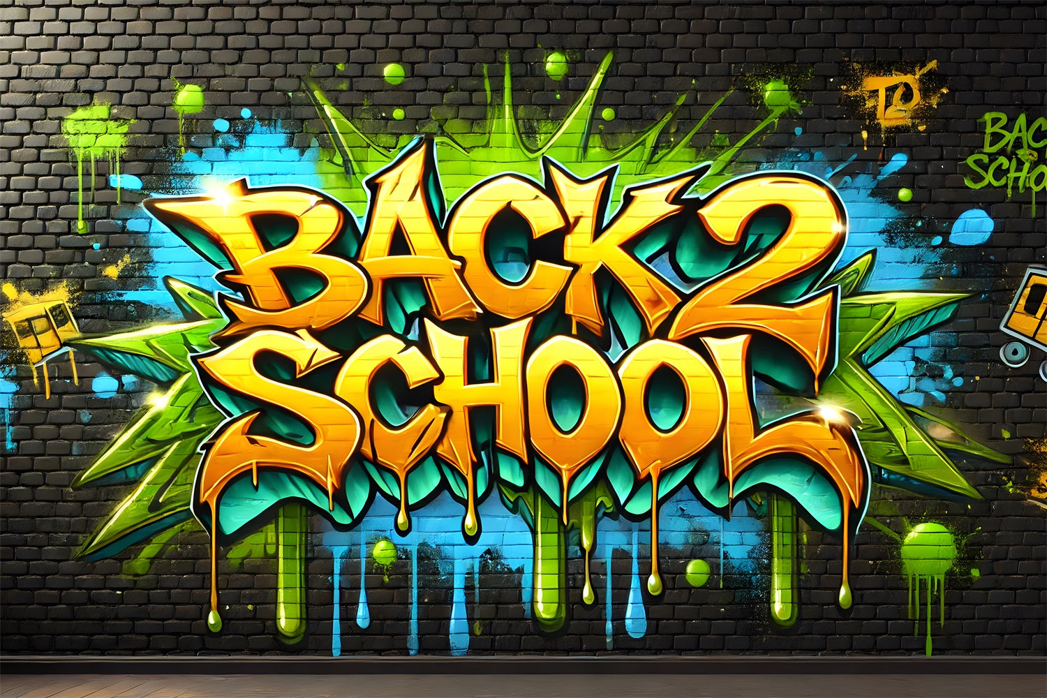 Back to School Brick Wall Graffiti Backdrop UK RR7-241