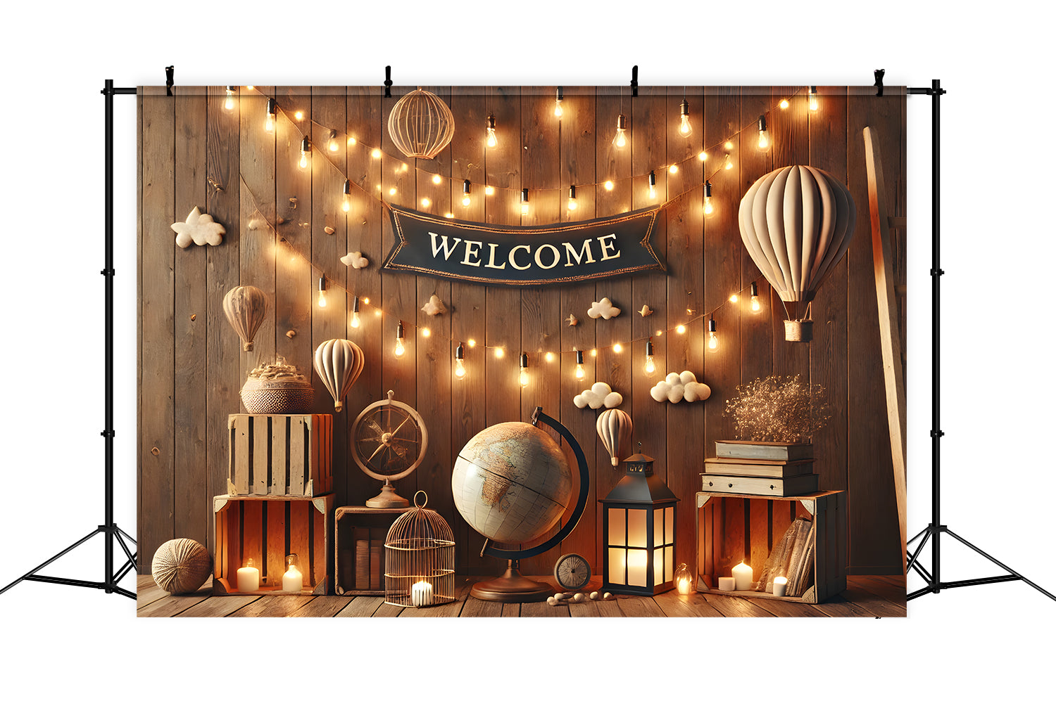 Glowing Lights Wood Back to School Backdrop UK RR7-243