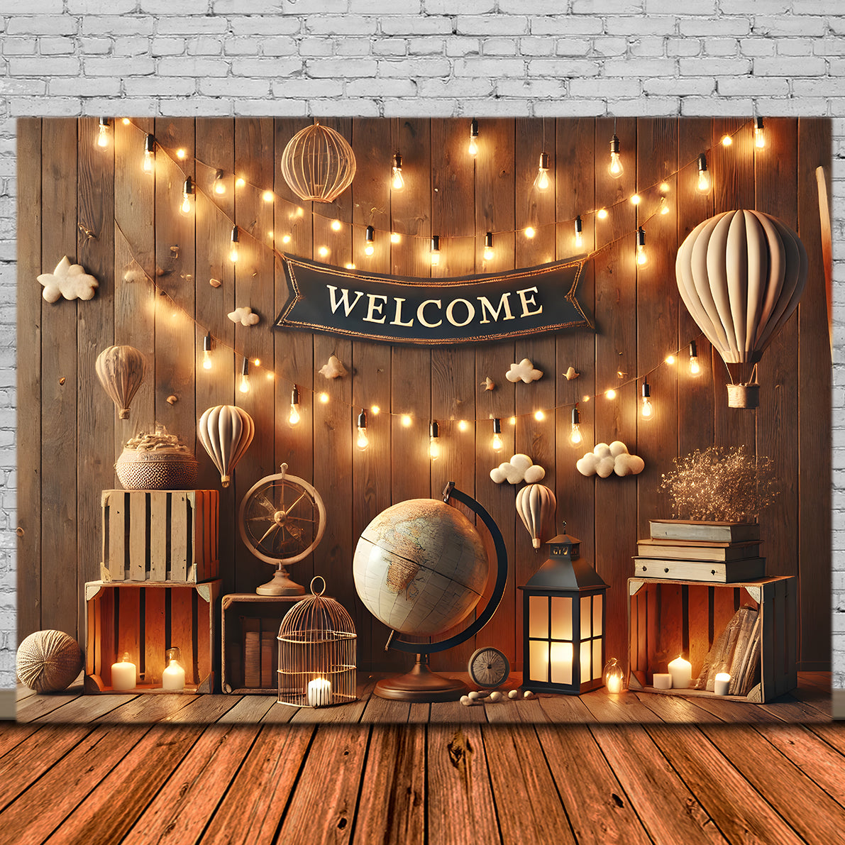 Glowing Lights Wood Back to School Backdrop UK RR7-243