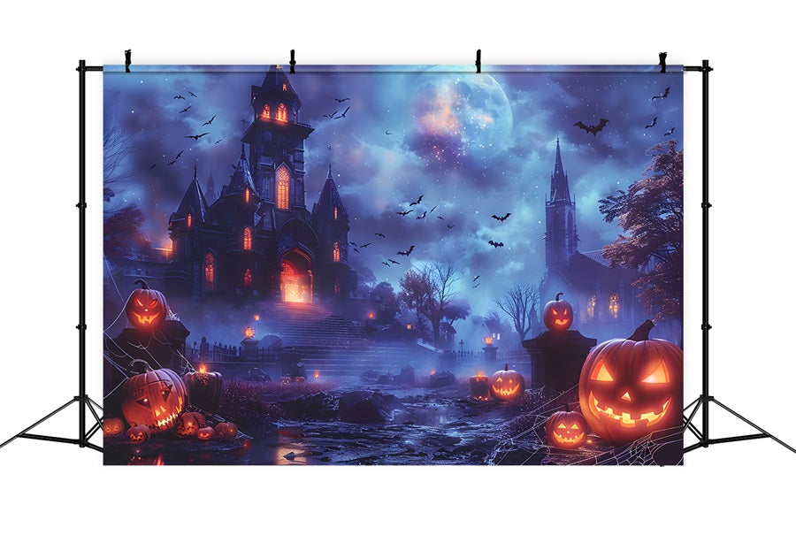 Enchanted Halloween Pumpkin Castle Backdrop UK RR7-246