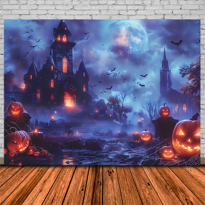 Enchanted Halloween Pumpkin Castle Backdrop UK RR7-246