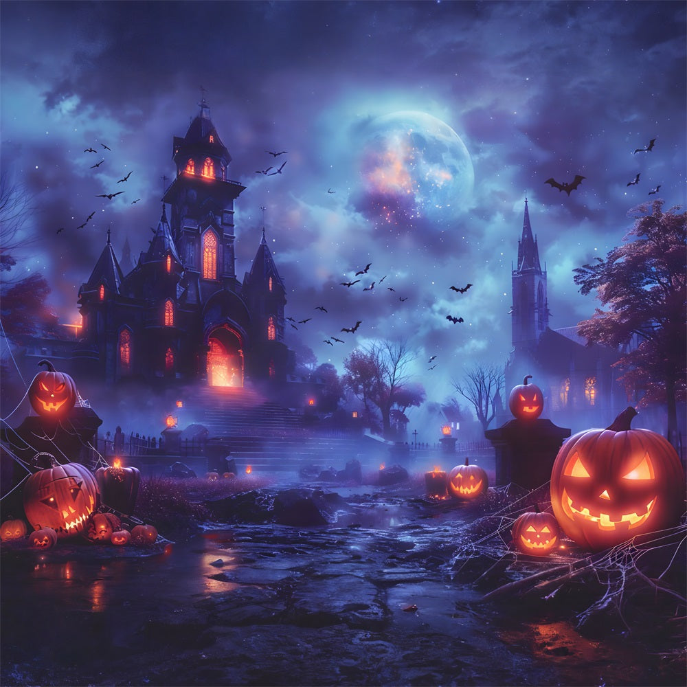 Enchanted Halloween Pumpkin Castle Backdrop UK RR7-246