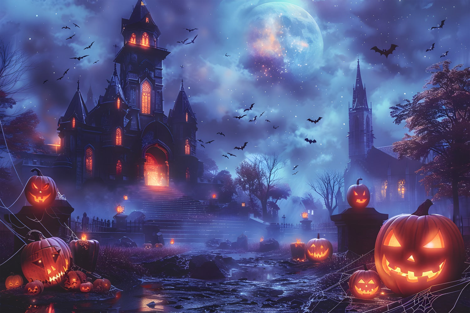 Enchanted Halloween Pumpkin Castle Backdrop UK RR7-246