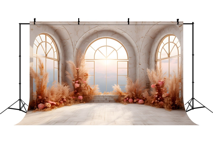 Autumn Elegance Pampas Grass Floral Arch Backdrop UK RR7-248