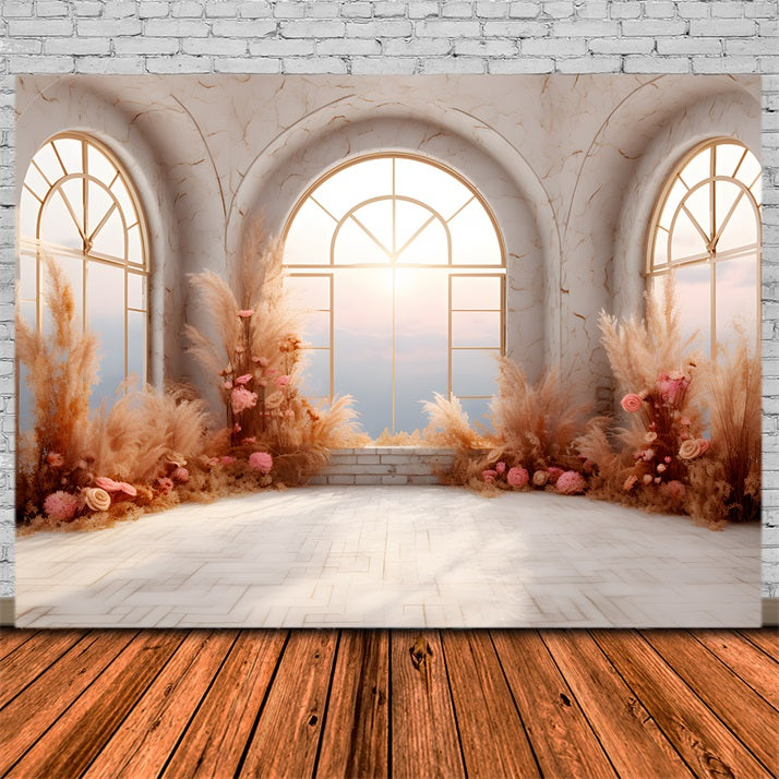 Autumn Elegance Pampas Grass Floral Arch Backdrop UK RR7-248