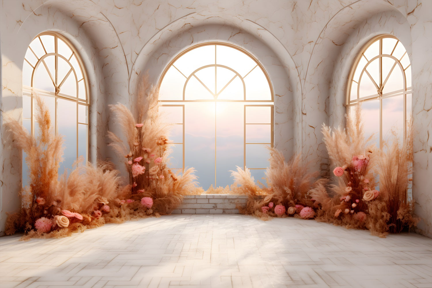 Autumn Elegance Pampas Grass Floral Arch Backdrop UK RR7-248